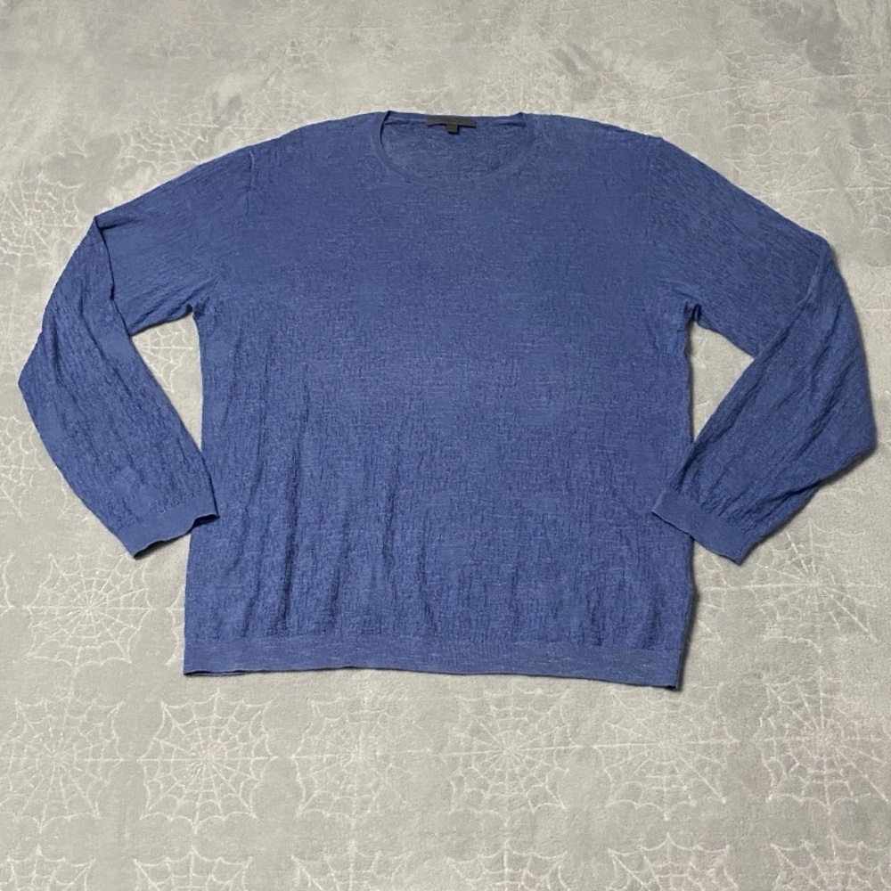 John Varvatos Sweater Mens L Blue Linen Blend Jacquard Crew Neck Long Sleeve